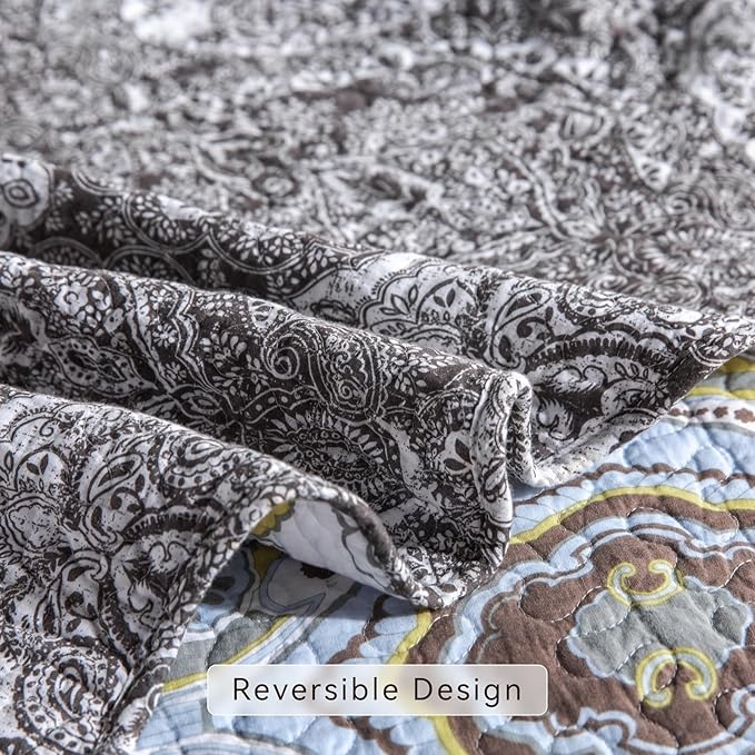YAYIDAY Oversized King Quilt Set Patchwork Bedspread (120x118 Inch) - 100% Cotton Reversible Breathable Grey Quilted Coverlet with Pillow Shams Fit All Seasons