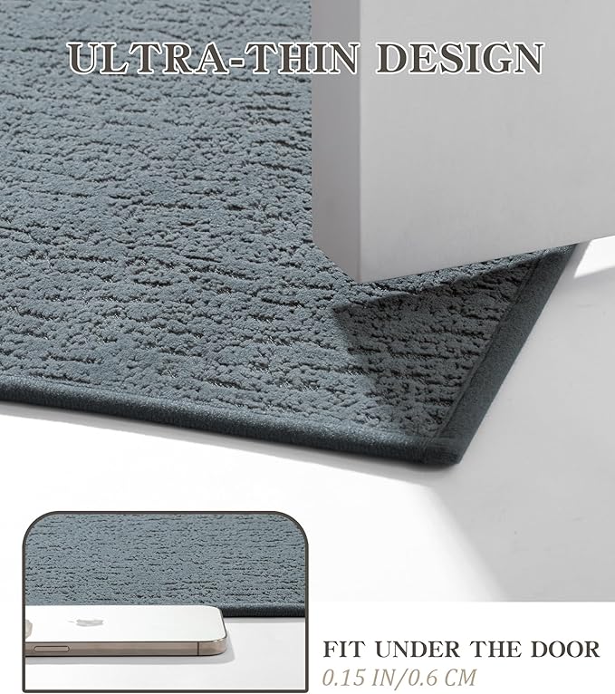 chakme Bathroom Rug Sets 5 Piece, Ultra Thin Bath Mat Quick Dry Bath Mat Set, Absorbent Bath Mat for Bathroom Non Slip Machine Washable, (Light Blue, 5 Piece)