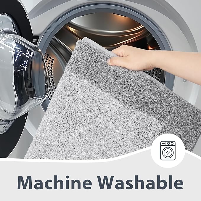 Bathroom Rugs 30" x 46", Non-Slip Extra Soft Absorbent Bath Rugs, Machine Washable Quick Dry Bath Mats for Bathroom Floor, Shower, Bathtub and Sink, Light Grey & Grey