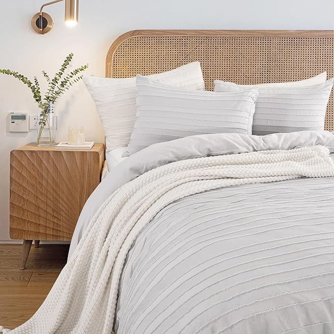 NEXHOME PRO Twin Duvet Cover, Light Grey 2 Pieces Boho Tufted Twin Size Duvet Cover Set, Soft and Lightweight Microfiber Comforter Cover Set for All Season (Light Grey, 66 x 90)-No Comforter