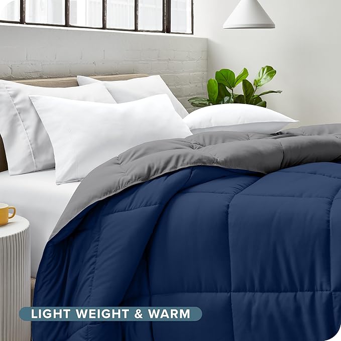 Bare Home Oversized King Comforter - Reversible Colors - Goose Down Alternative - Ultra-Soft - Premium 1800 Series - All Season Warmth - Bedding Comforter (Oversized King, Dark Blue/Grey)
