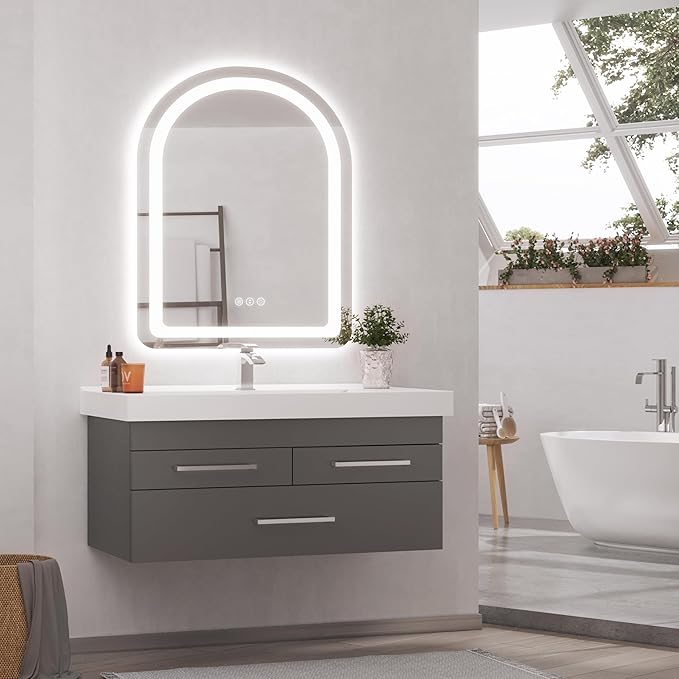 Hasipu 20x28 Inch Bathroom Mirror with Lights Arch LED Vanity Mirror Frontlit Smart Touch Sensor Dimmable 3 Colors Temperature Shatterproof Wall-Mounted Vanity Mirror Metal Frame