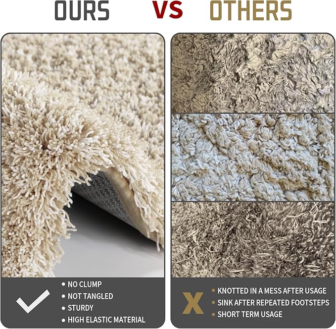 Yimobra Bathroom Rugs Non Slip Washable 36x24, Ultra Soft and Water Absorbent Bath Mats, Plush Fluffy Shower Mat Outside, Luxury Microfiber Thick Matts for Bathroom Floor/Tub, Light Beige and White