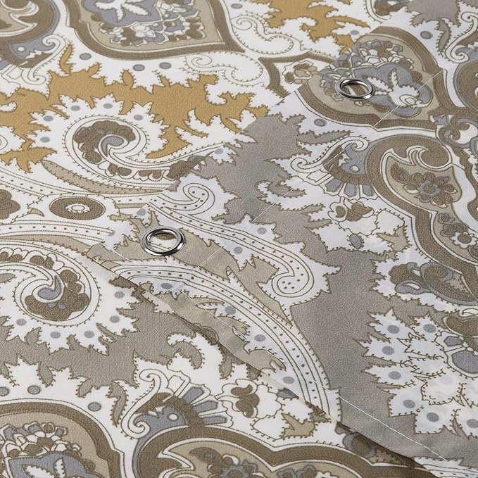 Long Fabric Shower Curtain, Beige Grey Blue Printed Boho Paisley Damask Pattern Shower Curtains for Bathroom, Waterproof Bathroom Curtains, 78" W x 78" H