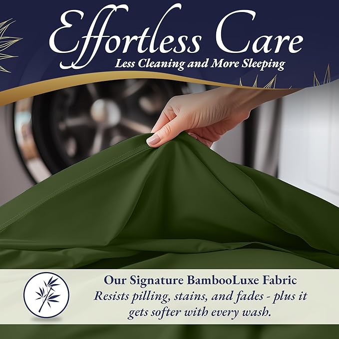 DECOLURE 100% Viscose Derived from Bamboo Sheets Cal King Size 4pcs - Ultra Soft & Luxuriously Cooling, 17" Deep Pocket, Double Stitching, Perfect for Hot Sleepers - King Bed Sheets (Olive)