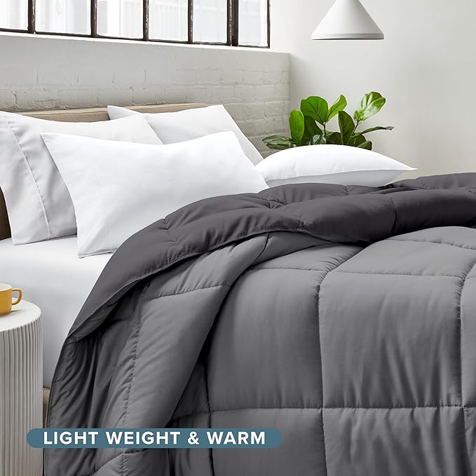 Bare Home Full Comforter - Reversible Colors - Goose Down Alternative - Ultra-Soft - Premium 1800 Series - All Season Warmth - Bedding Comforter (Full, Grey/Forged Iron Grey)