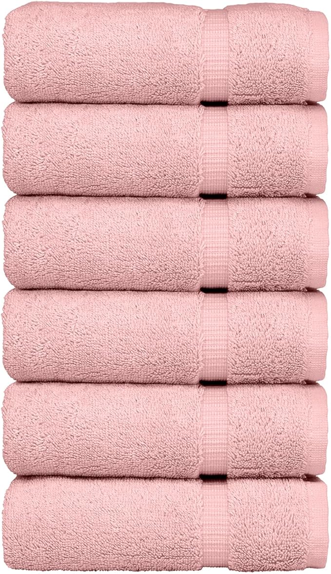 Luxury Hotel & Spa Collection, 100% Turkish Cotton 700 GSM Cloth, for Body wash, Makeup Remover & Facial Cleaning, Baby, face, Dobby Border Soft washcloths Towel Set 13" X 13", Pink, Set of 6