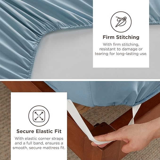 Bedsure Deep Pocket Twin Sheets Set - Fits Mattresses Up to 21 Inches Thick -3 Piece GentleSoft Bed Sheets, Moisture Wicking, Soft & Cooling Bedsheet & Pillowcases, Easy & Secure Fit, Mineral Blue
