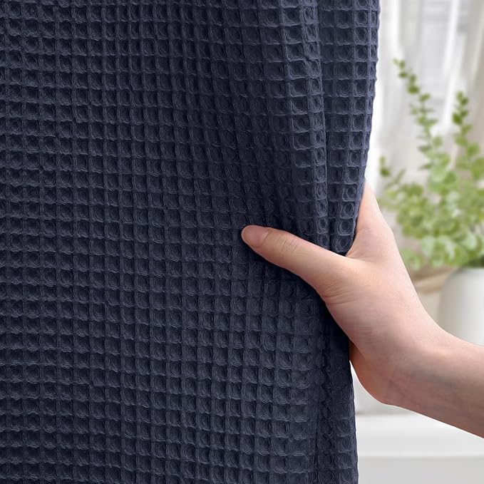 Waffle Weave Shower Curtain - Navy Blue Cotton Fabric Texture Heavyweight Shower Curtain for Bathroom,Washable,72Wx72L