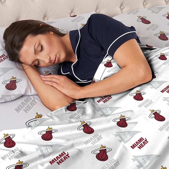 Northwest Officially Licensed Miami Heat NBA Full Size Sheet Set – Soft Team Logo Bedding for Dorms, Bedrooms, Fan Caves & Game Day Style