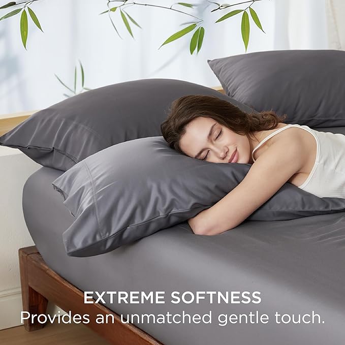 Bedsure King Size Pillow Cases Set of 2, Cooling Pillow Cases King, Rayon Derived from Bamboo Dark Grey Pillowcases, Breathable & Silky Soft Bedding Pillow Covers with Envelope Closure, 20x36 Inches
