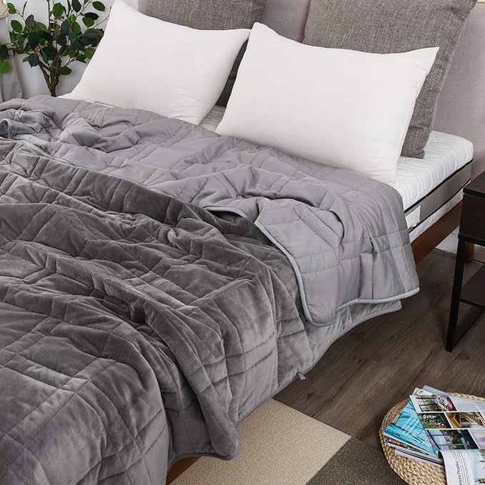 OMYSTYLE Reversible Weighted Blanket 20lbs for Adults (60 x 80 Inches Twin Size), Warm Short Plush and Cool Tencel Fabric Double Sided Weighted Blanket for All Season Use- Bonus Carry Bag Included