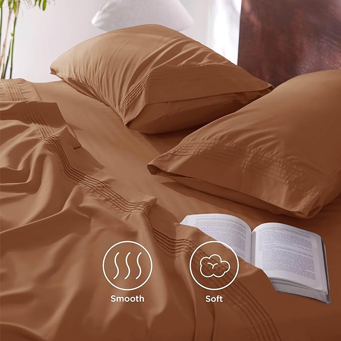 Bedsure Deep Pocket King Sheet Set - Fits Mattresses Up to 21 Inches Thick - 4 Piece GentleSoft Bed Sheets, Moisture Wicking, Soft & Cooling Bedsheet & Pillowcases, Easy & Secure Fit, Burnt Orange