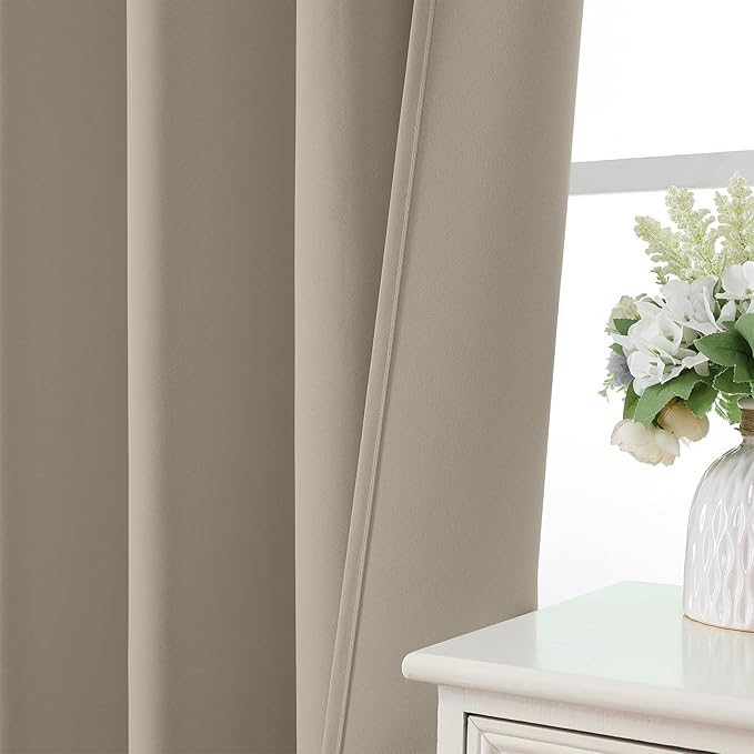 CUCRAF Light Beige Blackout Curtains 54 inch Length 2 Panels Set, Rod Pocket Room Darkening Drapes for Bedroom Living Room, Insulated Thermal Light Blocking Window Curtain (W52 x L54 Inch)