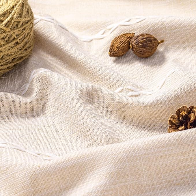 MitoVilla Boho Extra Long Shower Curtain 72 x 96, Cream Modern Farmhouse 96 inch XL Polyester Linen Texture Tassel Fabric Shower Curtain Set with Hooks for Cottagecore Country Bathroom Decor,Cream