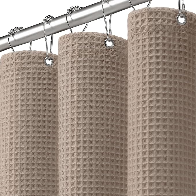 Long Waffle Shower Curtain - Beige Cotton Texture Fabric Heavyweight Shower Curtain for Bathroom,72Wx78L
