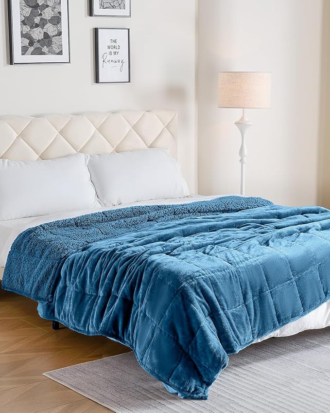 Uttermara Sherpa Fleece Weighted Blanket 15 lbs for Adult, Unicolor Ultra-Soft Fleece and Sherpa, Dual Sided Cozy Plush Blanket for Sofa Bed, 48 x 72 inches, Slate Blue