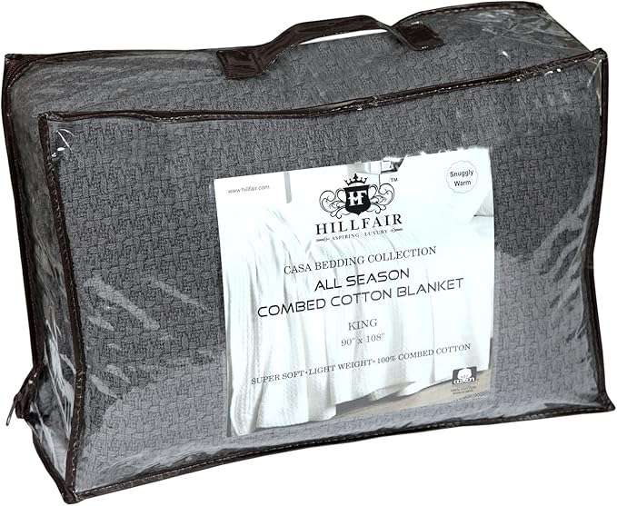 HILLFAIR 100% Combed Cotton Blanket– Twin Bed Blanket– Soft Cozy Warm Multipurpose Throws for Luxury Home Decor– 66 x 90 inch Twin XL Size Cotton Blankets for Beds- Bed Blankets for All Season- Grey