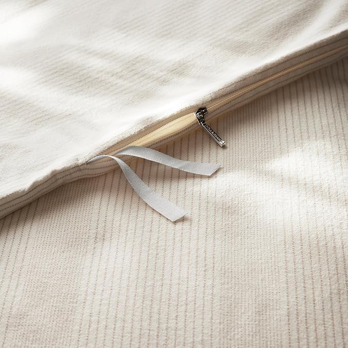 BOLL & BRANCH Flannel Fine Line Stripe Duvet Set - King/Cal King, Cream/Oak - Luxury 100% Organic Cotton - 1 Duvet Cover, 2 Shams - Velvety Soft, Warm & Breathable Weave