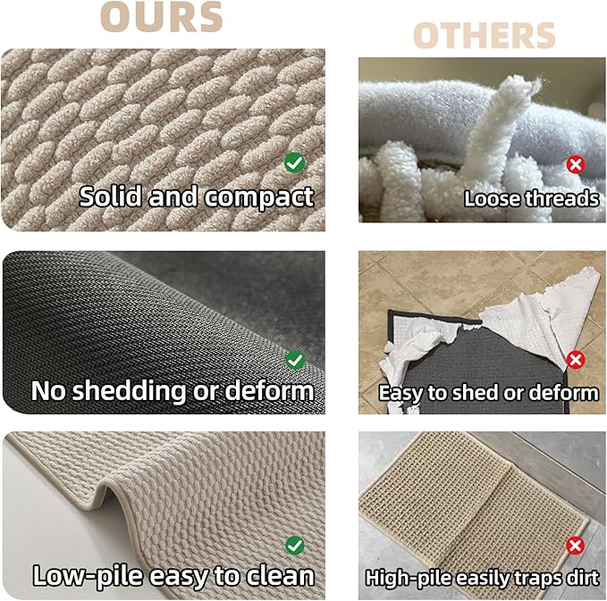 Toilet Rug, Thin Toilet Rugs U Shaped Washable Non Slip Absorbent Quick Dry Low Pile Toilet Mat, Beige 20"x24" U Shape