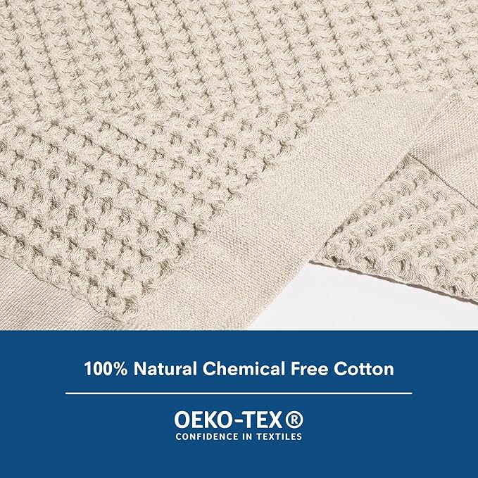 ONSEN Supima Cotton Waffle Bath Mat – Bathroom Rug, Washable Rug, Bathroom Floor Mat – Ultra-Absorbent, Quick-Dry, Soft & Durable Luxury Cotton - Oatmeal, 20x30 in