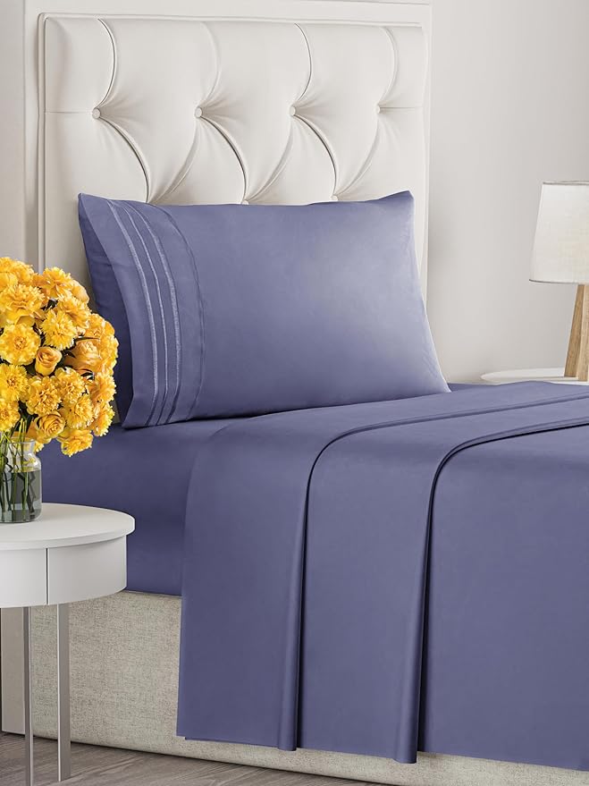 Twin Size 3 Piece Sheet Set - Extra Soft, Breathable & Cooling - Hotel Luxury Durable Bed Sheets - Deep Pockets, Easy-Fit & Wrinkle-Free - Twilight Purple Oeko-Tex