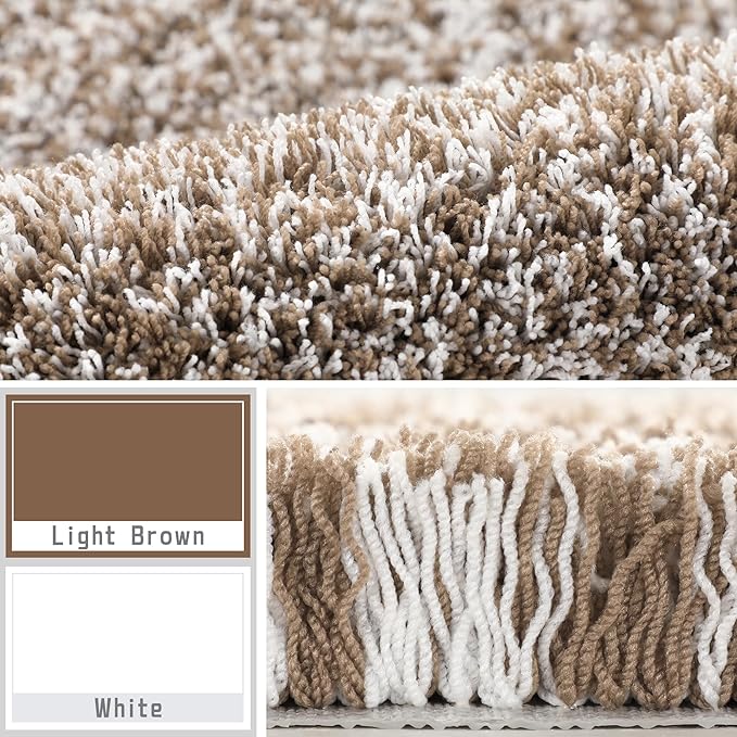 Yimobra Luxury Bathroom Rugs, Fluffy Bath Mats, Non Slip, Water Absorbent Microfiber, Machine Washable, Plush Runner Shower Rugs, Thick Matts for Bathroom Floor&Tub, 56"x 24", Light Brown and White