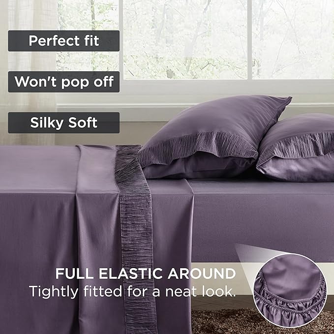 Bedsure California King Sheet Sets - 4 Pieces Soft Cal King Sheets - Breathable & Cooling - Hotel Luxury - Easy Care Polyester Microfiber Bedding for Women, Men, Dusty Purple