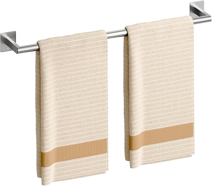 USHOWER Brushed Nickel Towel Bar, 24 Inch Towel Racks for Bathroom Wall Mounted, Heavy Duty Stainless Steel Towel Holder, Easy Installation (Total Length 26 Inch)