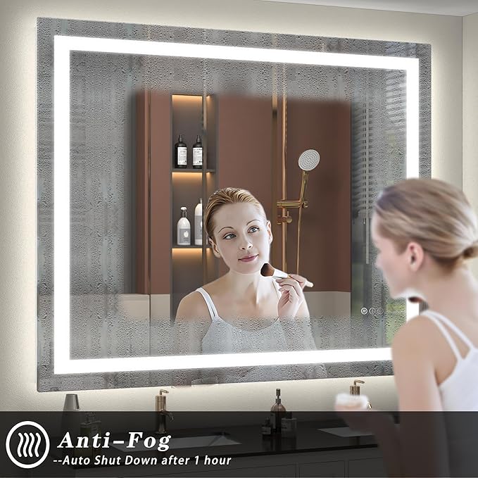40 x 30 LED Lighted Bathroom Mirror for Wall, Vanity Mirror Lights, Dimmable, Anti-Fog, Shatter-Proof, ETL Listed (Front Lit + Backlit)