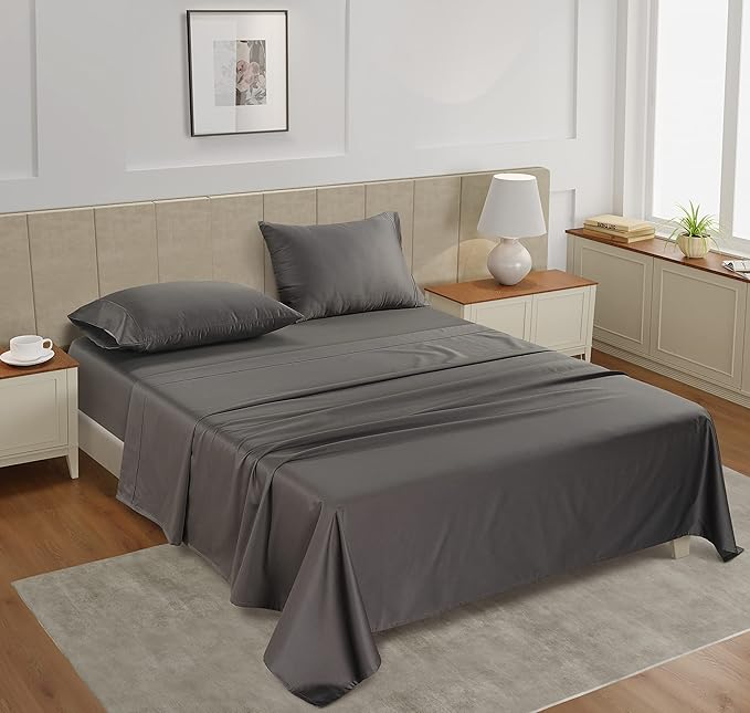 LANE LINEN Twin XL Bed Sheets – 450 Thread Count 100% Cotton, Soft Sateen Weave, Cooling & Fade-Resistant, 15” Deep Pocket, Extra Long Twin Sheets for Hospital Bed, Charcoal