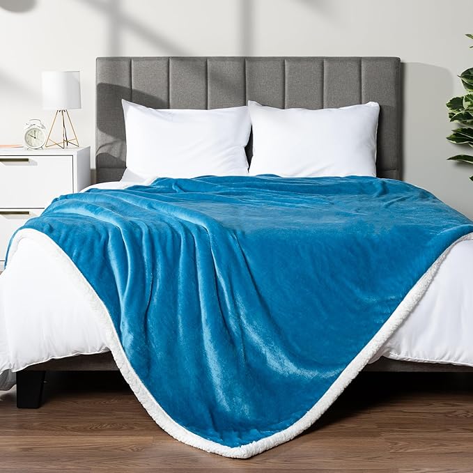 PAVILIA Sherpa Fleece Throw Blanket for Couch, Teal Blue, Plush Soft Fuzzy Sofa Blanket, Cozy Reversible Winter Throw for Women Men, 50x60 Inches