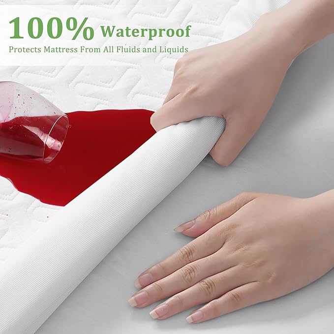 MERITLIFE Twin Size Mattress Protector Waterproof Cooling Bed Mattress Cover Breathable College Dorm Single Mattress Pad Fits Up 8-21 Inch Deep Pocket Noiseless Quiet Vinyl-Free(White,Twin 39"x75")