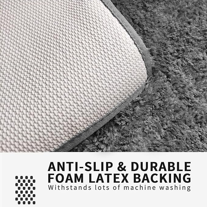 FIFU Bathroom Rugs 24" W x 36" L, Bath Mat for Bathroom, Bedroom, Laundry Room & Kitchen, Non-Slip Rubber Latex Backing, Extra Soft and Absorbent Microfiber Carpet, Machine Washable Rug, Dark Gray