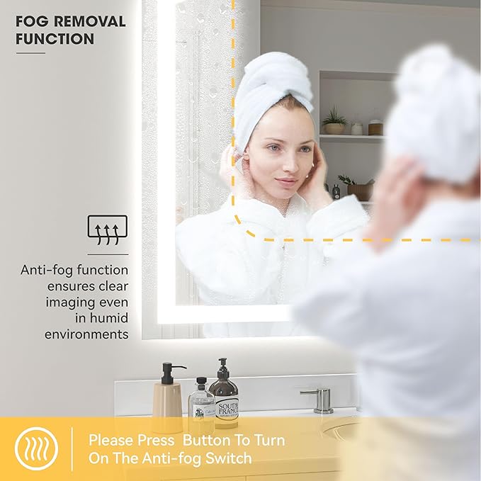 Hasipu 77x36 Inch LED Bathroom Mirror Arch Vanity Mirror with Lights Frontlit Smart Touch Sensor Dimmable 3 Colors Temperature Shatterproof Wall-Mounted Vanity Mirror Metal Frame
