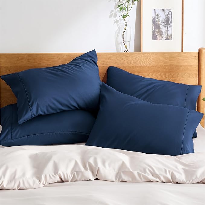 Bedsure Queen Pillow Cases Set of 4 - Navy Brushed Microfiber Pillowcases 4 Pack, Super Soft Pillowcase, Pillow Case Covers with Envelope Closure, Wrinkle, Fade and Stain Resistant, 20x30 Inches