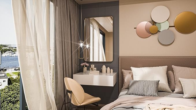 TETOTE Brushed Gold Bathroom Mirror, 24 x 36 Inch Metal Framed Mirror, Brushed Brass Rectangle Wall Mounted Golden Vanity Mirror (Horizontal/Vertical)