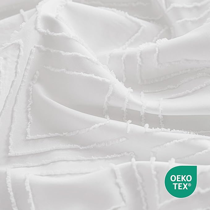 JELLYMONI Duvet Cover King Size Bright White - 3PCS Boho Duvet Cover Set Plaid Polyester Tufted Bohemian Jacquard Knit Textured Comforter Cover 104×90in Rhombic Geometric Pattern Zipper Corner Tie