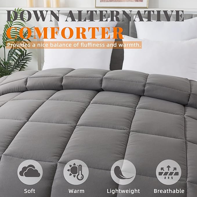 Cosybay Down Alternative Comforter (Dark Grey, Queen)- All Season Soft Quilted Queen Size Bed Comforter - Duvet Insert with Corner Tabs - Winter Summer Warm Fluffy, 88x92inches