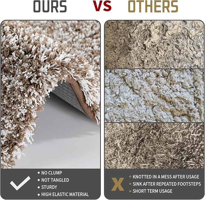 Yimobra Luxury Bathroom Rugs, Fluffy Bath Mats, Non Slip, Water Absorbent Microfiber, Machine Washable, Plush Runner Shower Rugs, Thick Matts for Bathroom Floor&Tub, 47"x 24", Light Brown and White