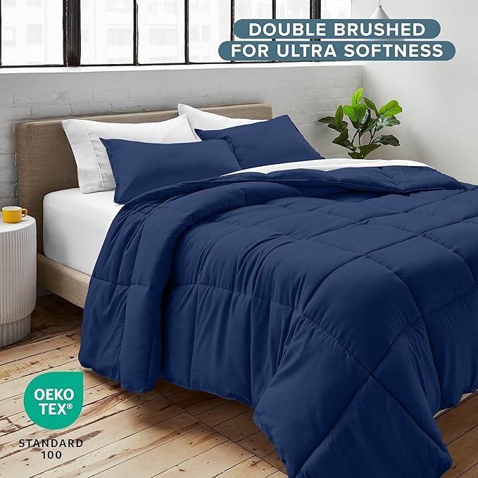 Bare Home Comforter Set - Queen Size - Ultra-Soft - Goose Down Alternative - Premium 1800 Series - All Season Warmth (Queen, Dark Blue)