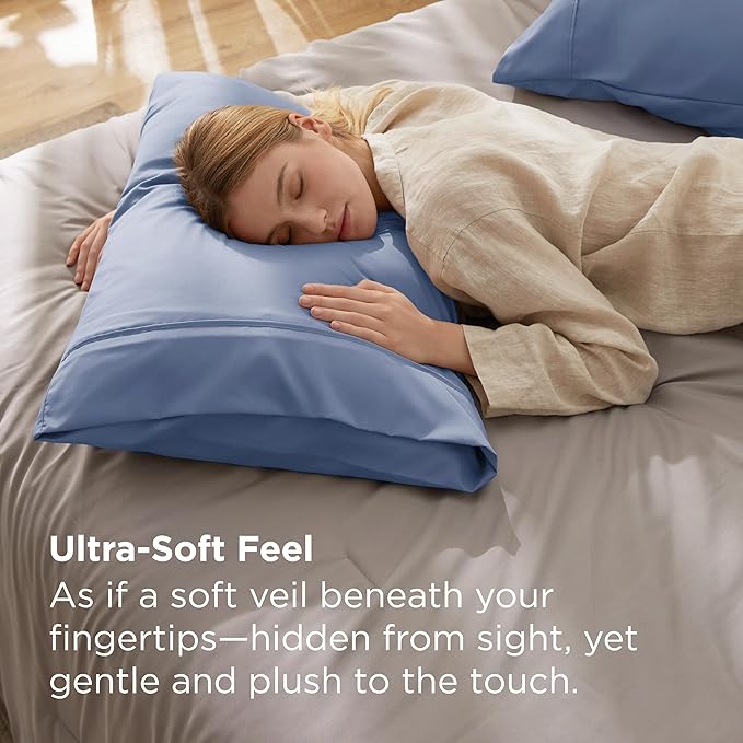 Bedsure Queen Pillow Cases Set of 2 - Slate Blue Brushed Microfiber Pillowcase 2 Pack, Super Soft and Cozy Pillow Case Covers with Envelope Closure, Wrinkle, Fade and Stain Resistant, 20x30 Inches