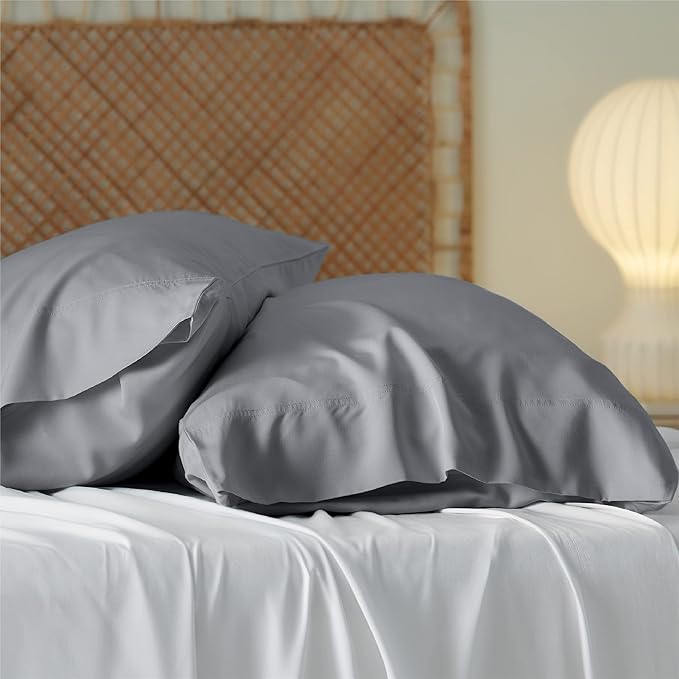 Bedsure King Size Pillow Cases Set of 2, Cooling Pillow Cases King, Rayon Derived from Bamboo Silver Grey Pillowcases, Breathable & Silky Soft Bedding Pillow Cover with Envelope Closure, 20x36 Inches