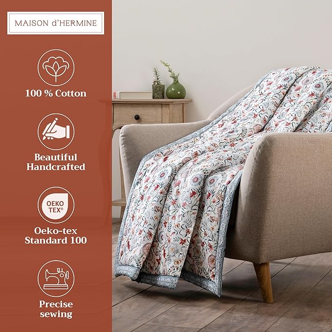 Maison d' Hermine Throw Blanket for Couch Lightweight Soft Warm Breathable Cotton Throw Blankets for Bed Girls Boys Women Men Gifts Sofa Travel Living Room Chair Bedding (50"x60", Nellore)