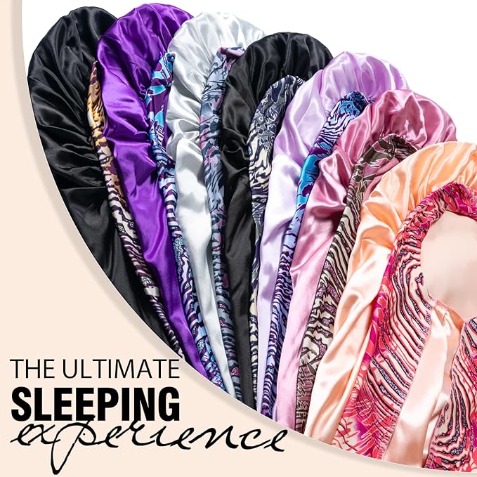 2Pcs Bonnets for Black Women Braid Bonnet, Large Long Satin Silk Bonnet for Braids,Black Women Braid Bonnet with Stretchy Tie Band for Sleeping Extra Long (Purple & Pink Pattern)