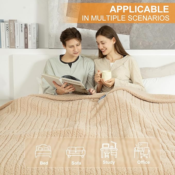 Electric Blanket Queen Size Single Control - 84"X90" Soft Double Sided Sherpa Heated Blanket with 6 Fast Heating Levels & 10 hrs Timer Settings, Washable & ETL Certified for Bed, Beige