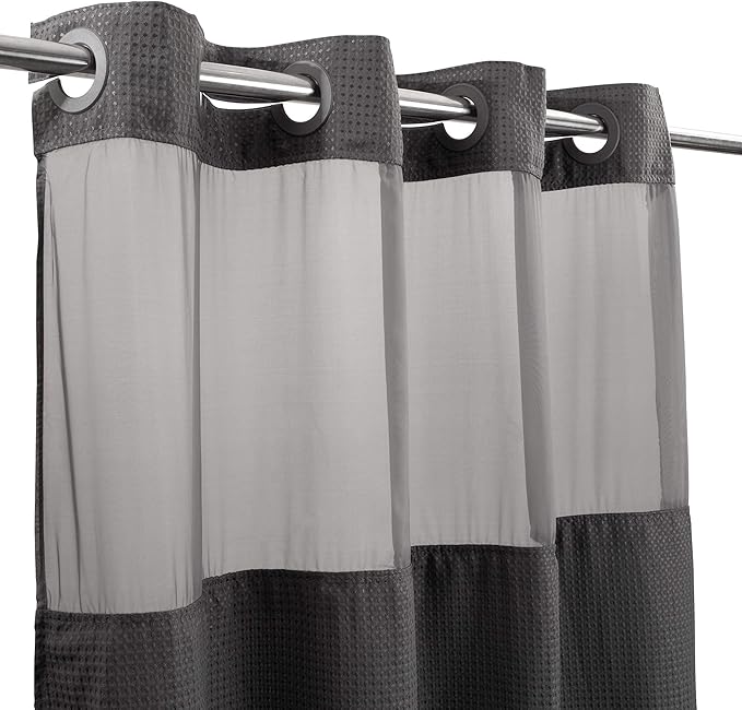 River Dream Heavyweight No Hooks Required Dotted Waffle Weave Shower Curtain with Snap in Liner -Stall 54W x 80H,Hotel Grade,Spa Like Bath Curtain,Graphite Grey