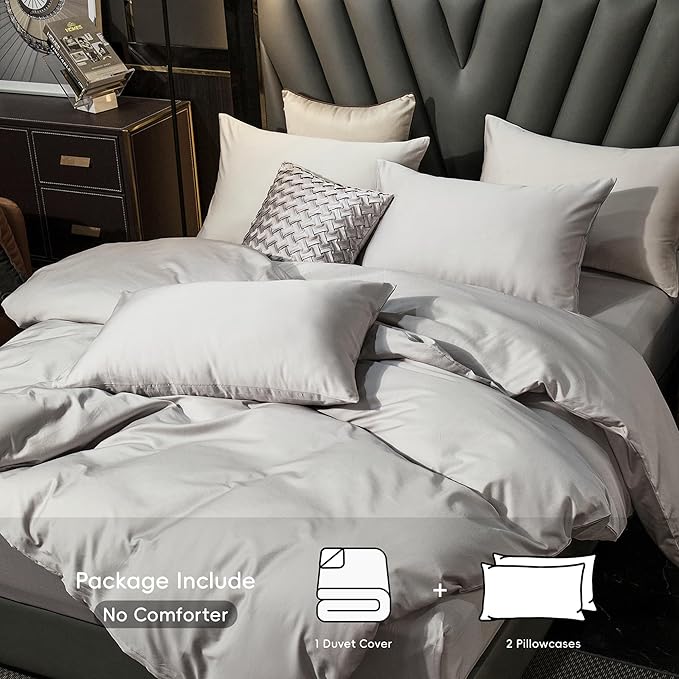 MooMee Duvet Cover Set 100% Extra Long Staple Cotton 600 Thread Count Silky Sateen Smooth Luxury Soft Breathable Durable Hotel Quality Bedding, 3 Pieces (Pastel Purple, King 104"x90")