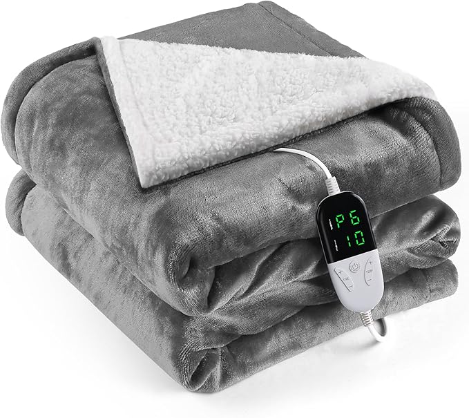 Heated Blanket Electric King Size 90"X100",Electric Blanket with 6 Heat Settings & 1-10 Hours Time Settings Auto-Off,Machine Washable Heating Blanket for Home and Office (Gray)