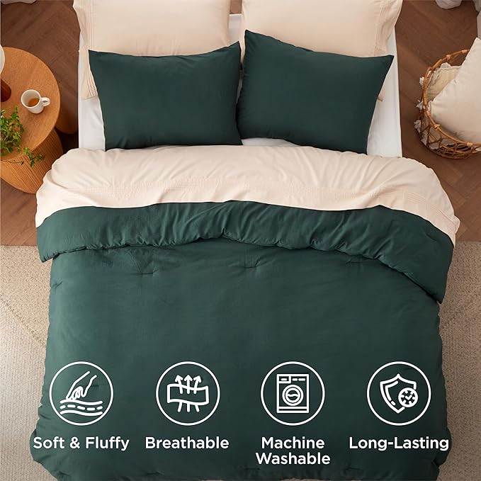Bedsure Oversized King Size Comforter Set, Forest Green Soft Prewashed Bedding for All Seasons, 3 Pieces GentleSoft™ Bed Set, 1 Lightweight Comforter (120"x98") and 2 Pillowcases (20"x36")
